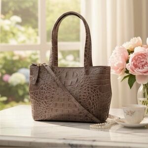 Furla  Brown Crocodile-Embossed Women's Handbag